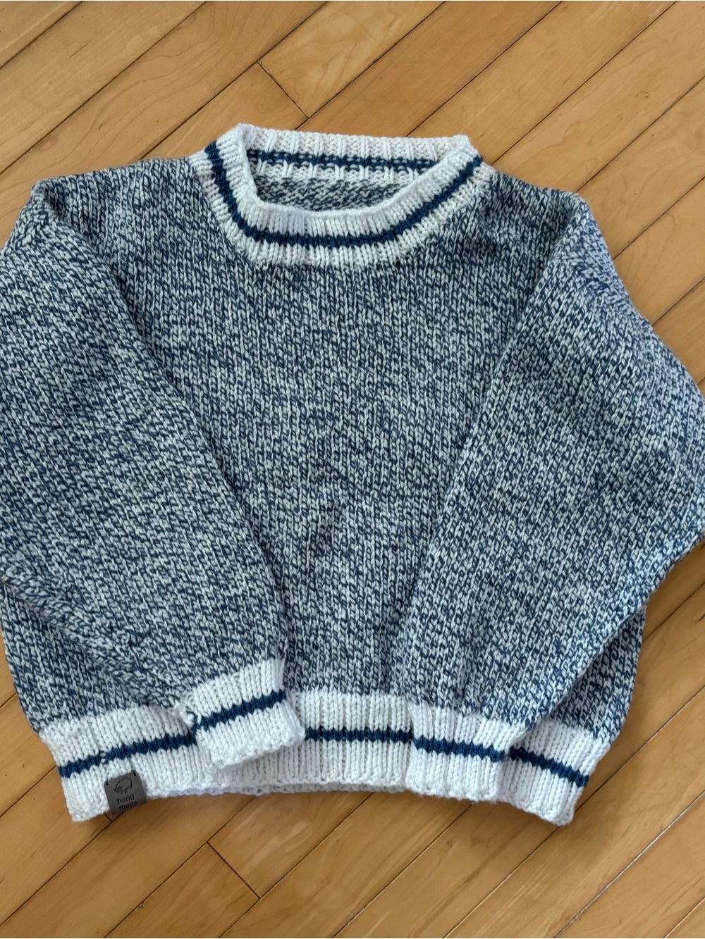 Kids Blue & White Marled Crew Sweater